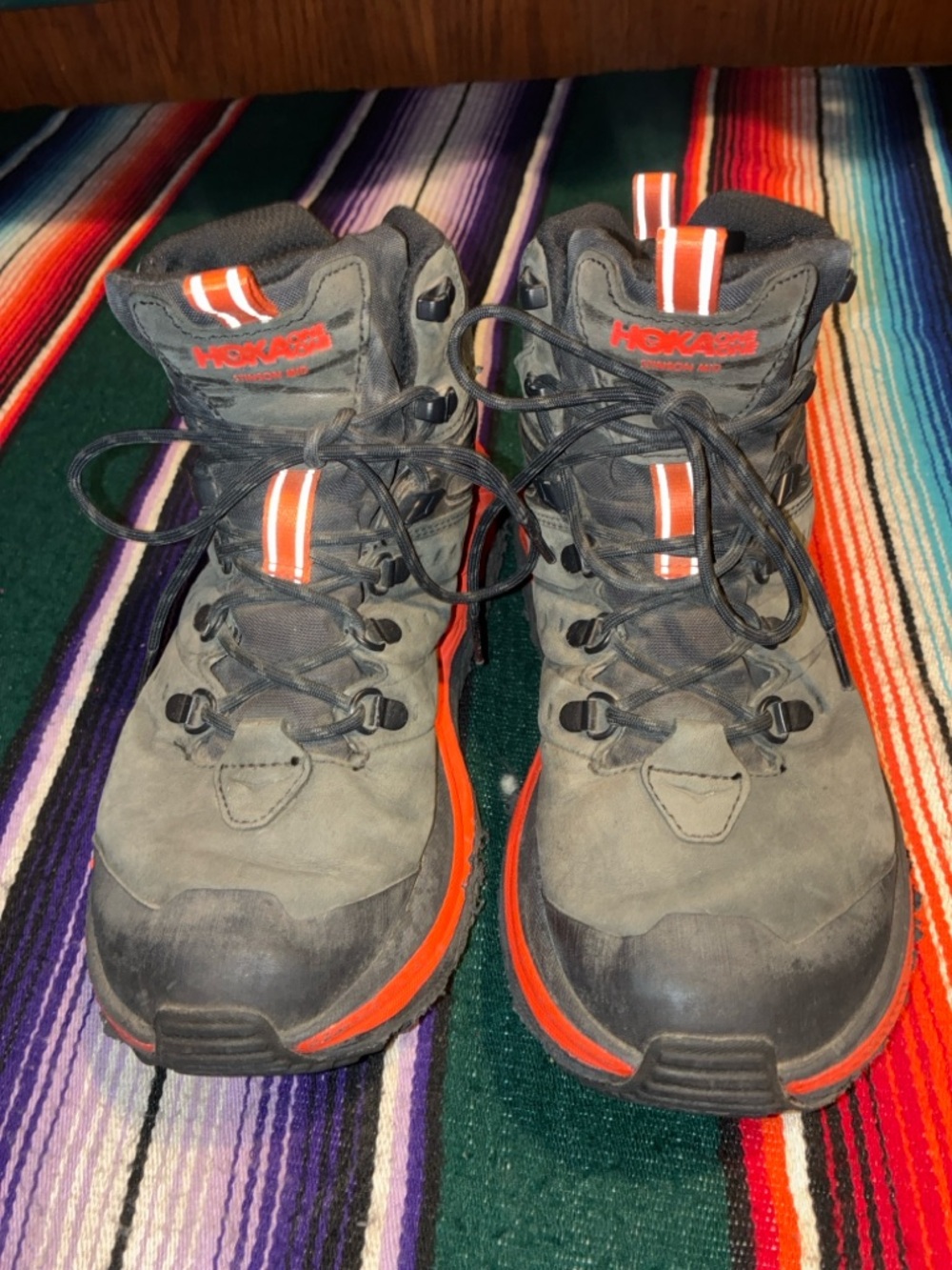 HOKA ONE ONE Stinson Mid GTX Hiking Boots Black Orange Size 9 Est